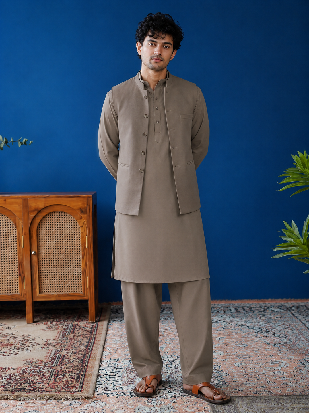 Ash Grey Pathani kurta set