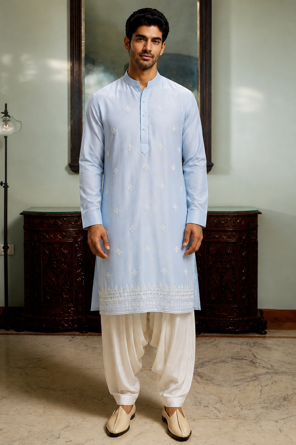 Ice Blue Kurta with Salwar
