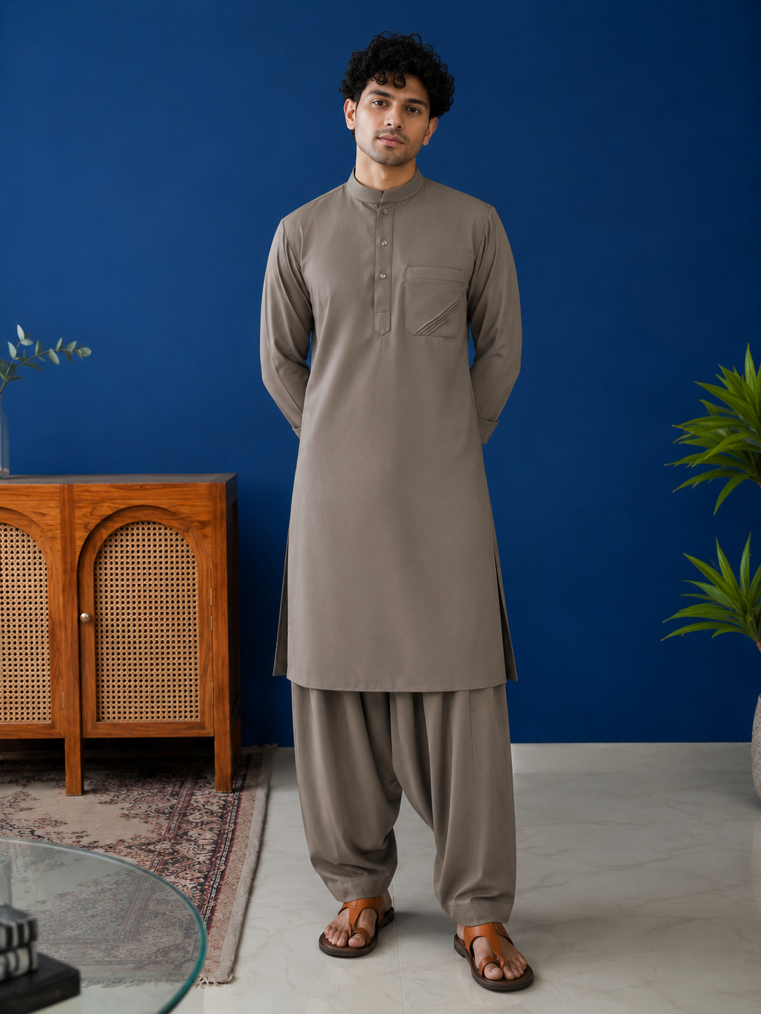 Ash Grey Pathani kurta set