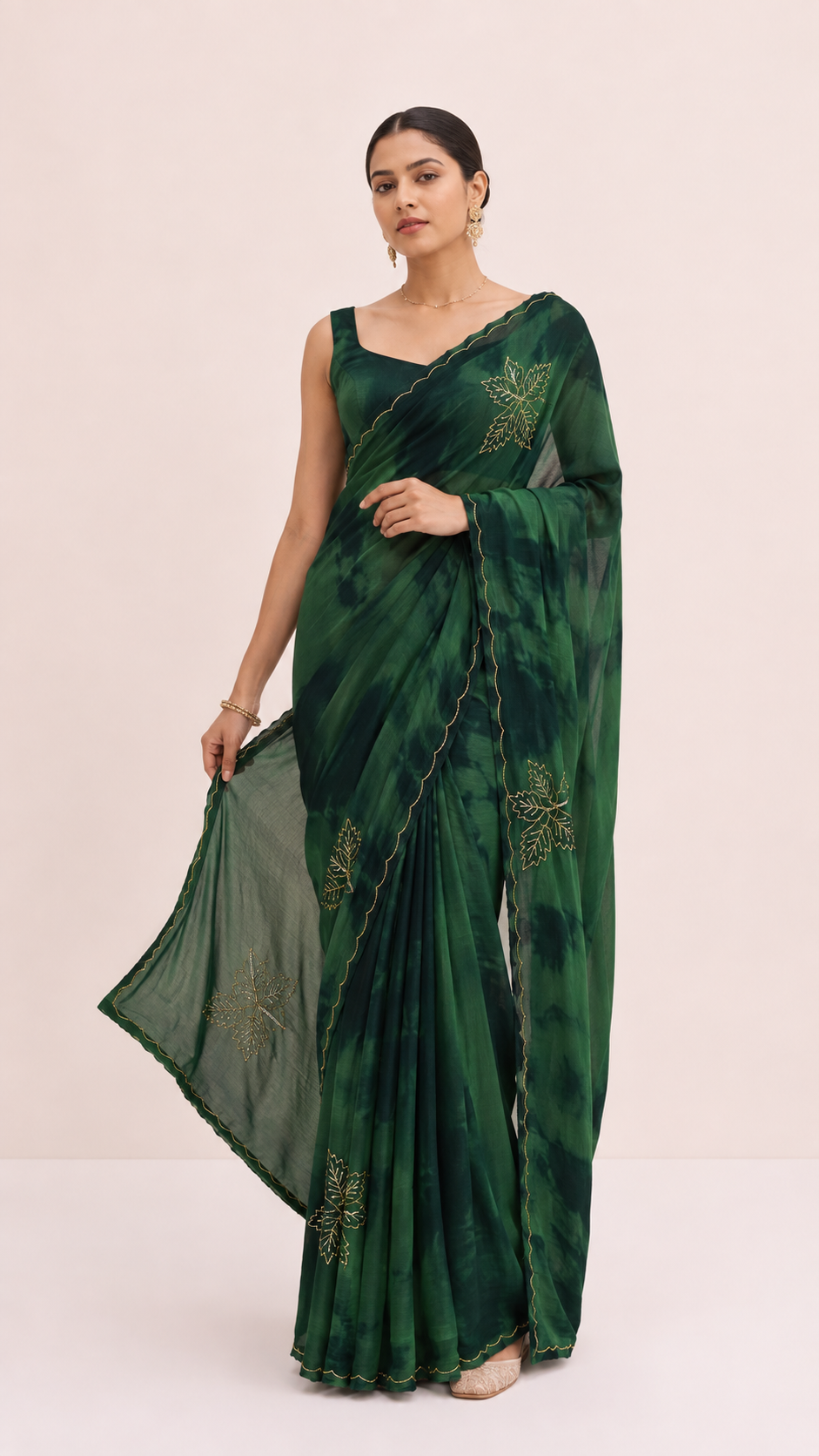 Aaranya Forest Green Tie-Dyed Saree