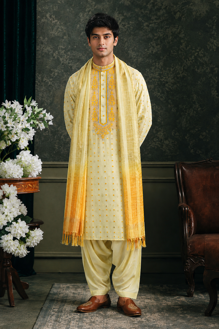 Marigold Kurta Set with Bhagalpuri Silk Dupatta