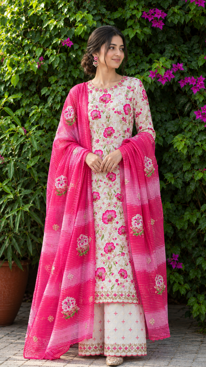 Phoolkari three-piece suit set
