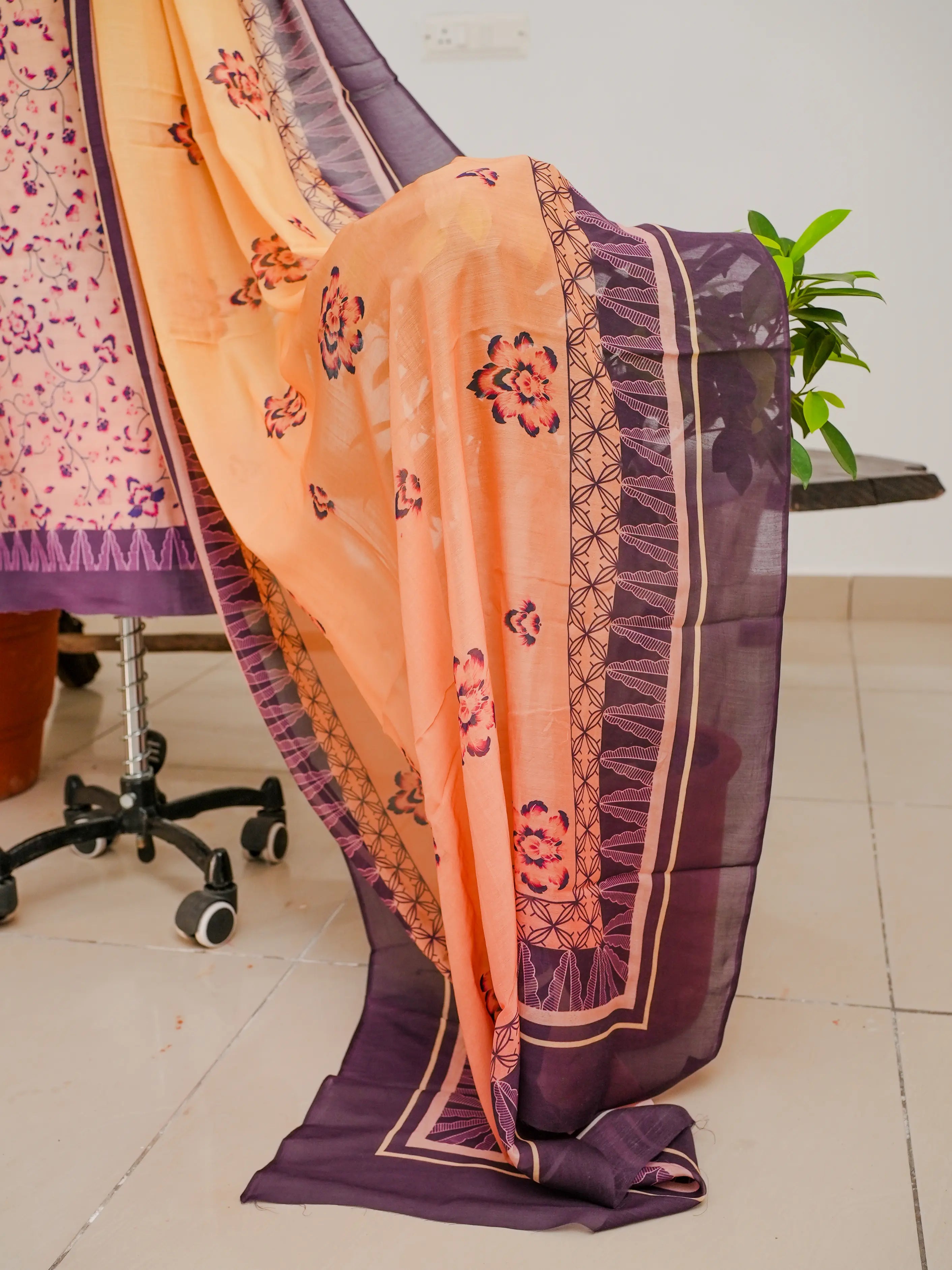 Ombre Floral 3 Pcs Kurta Set - Pink