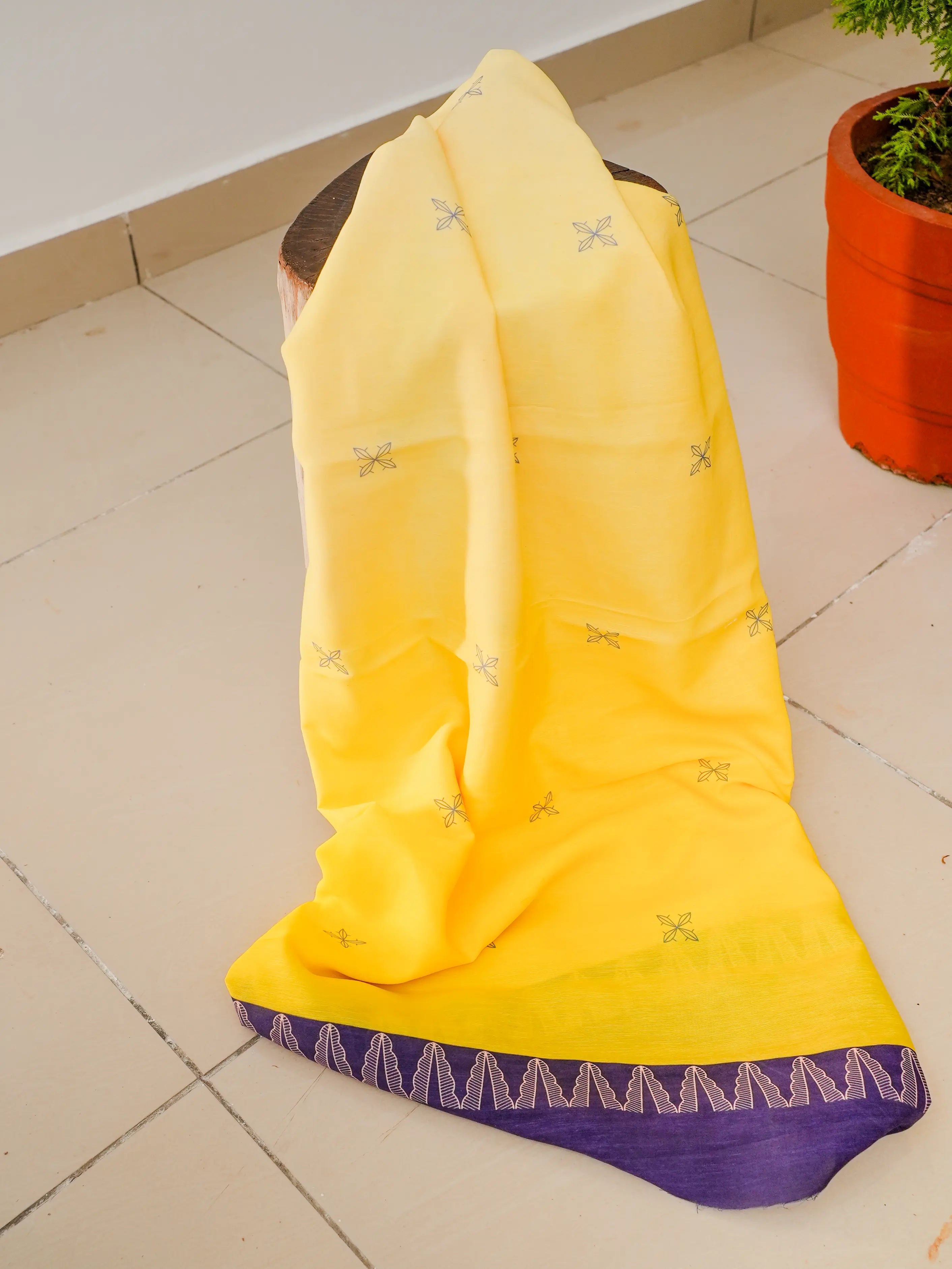 Ombre Floral 3 Pcs Kurta Set - Yellow