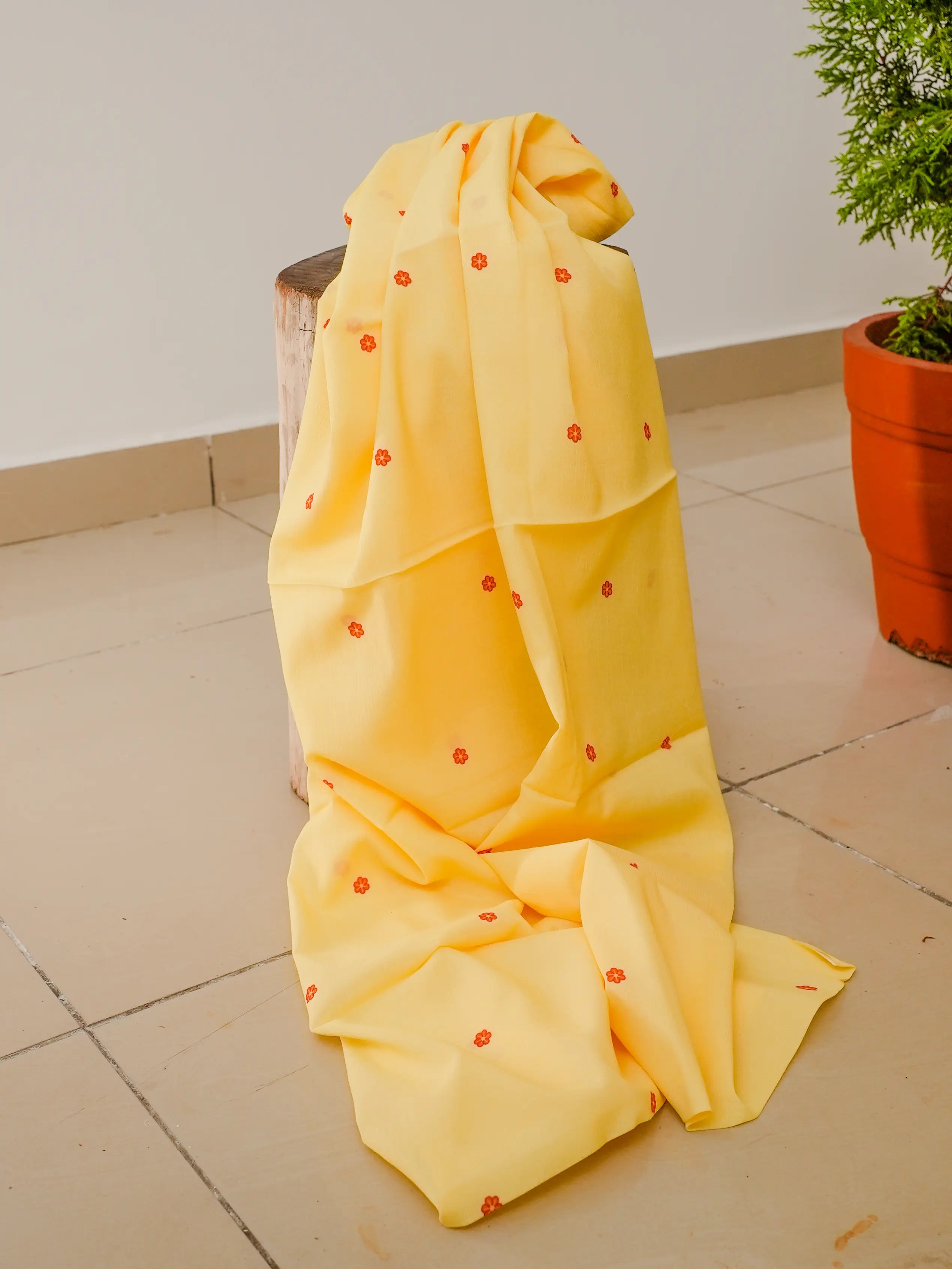 Mughal FLorals 3 Pcs Kurta Set - Yellow