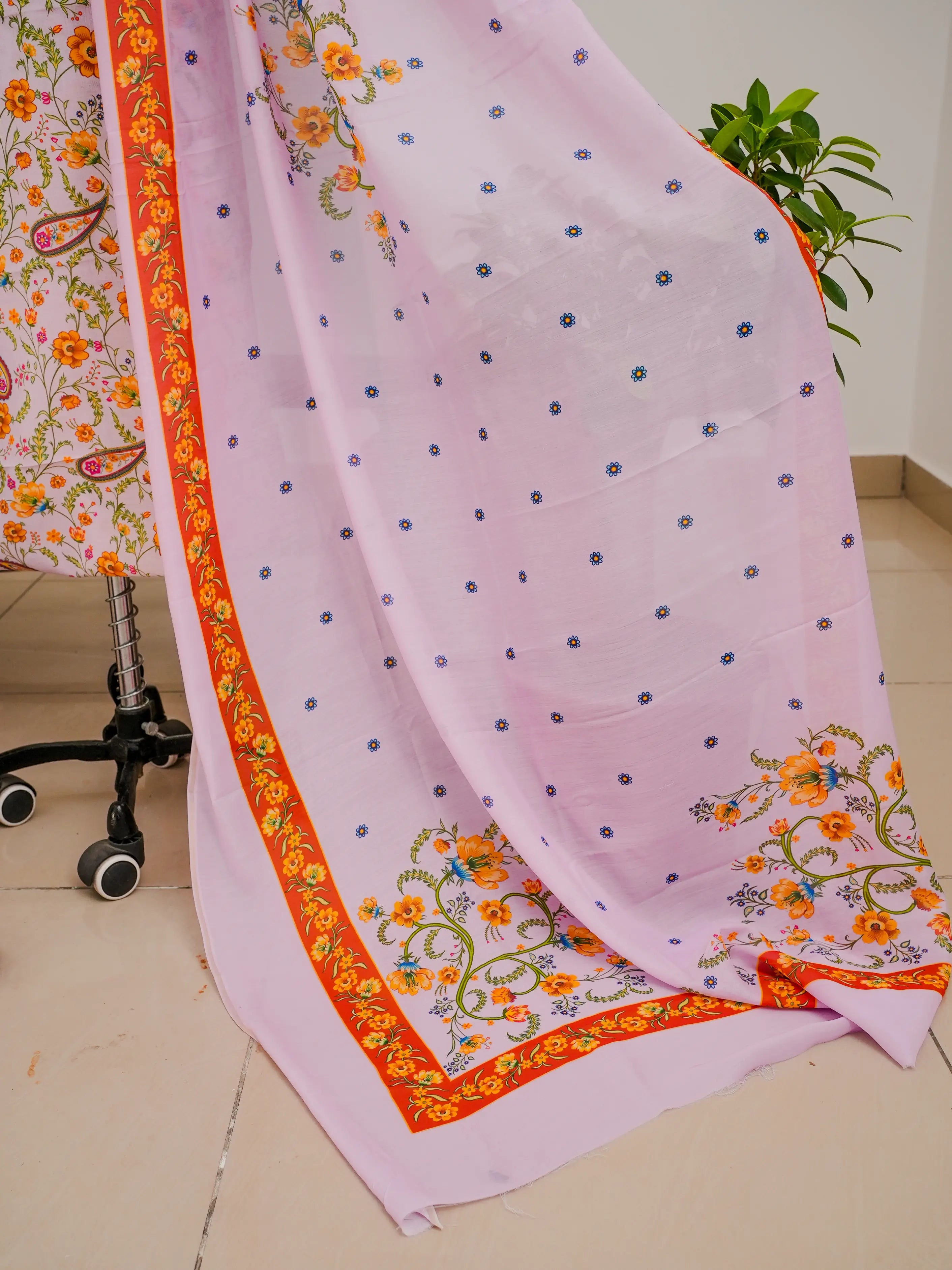 Mughal FLorals 3 Pcs Kurta Set - Pink