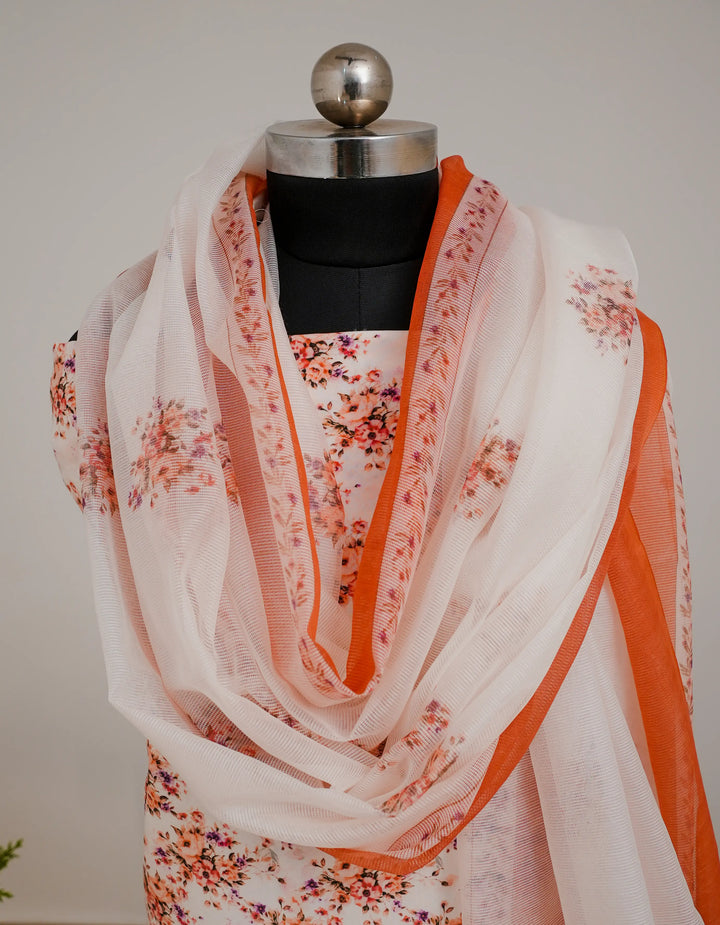 Minimal Florals 3 Pcs Kurta Set - Peach