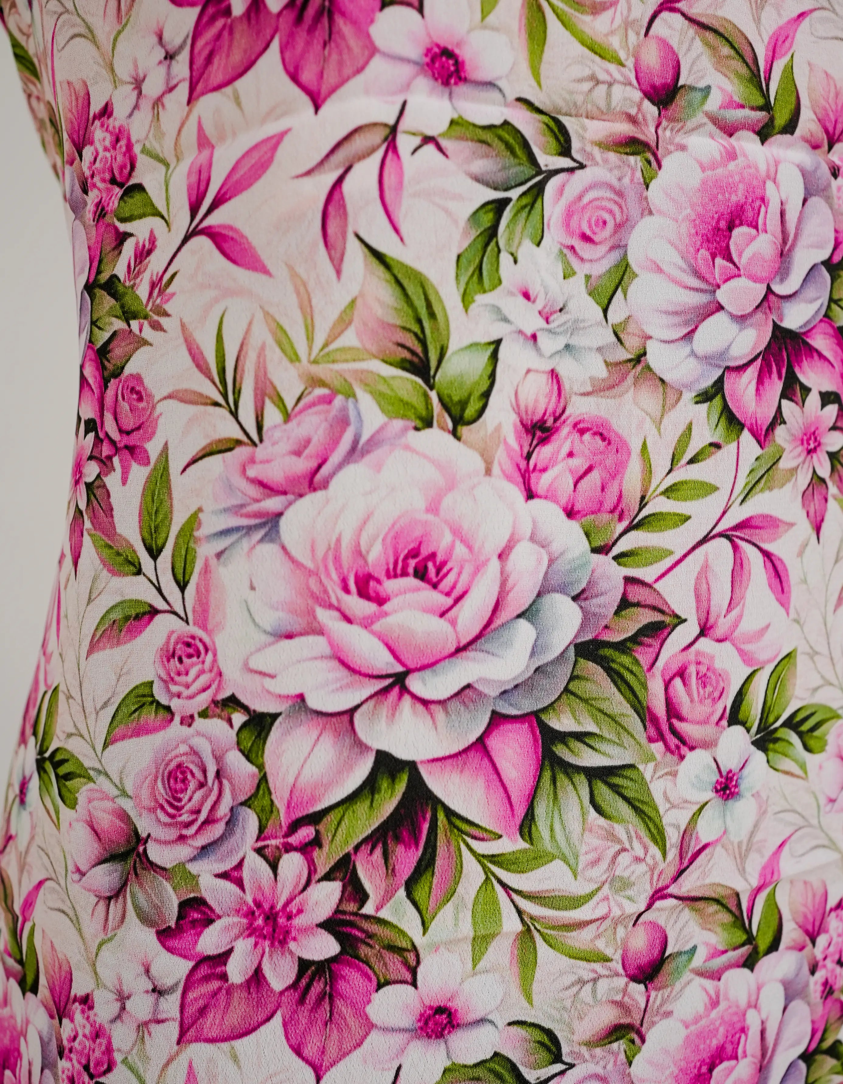 Pink Rose FLoral 3 Pcs Kurta Set - Pink