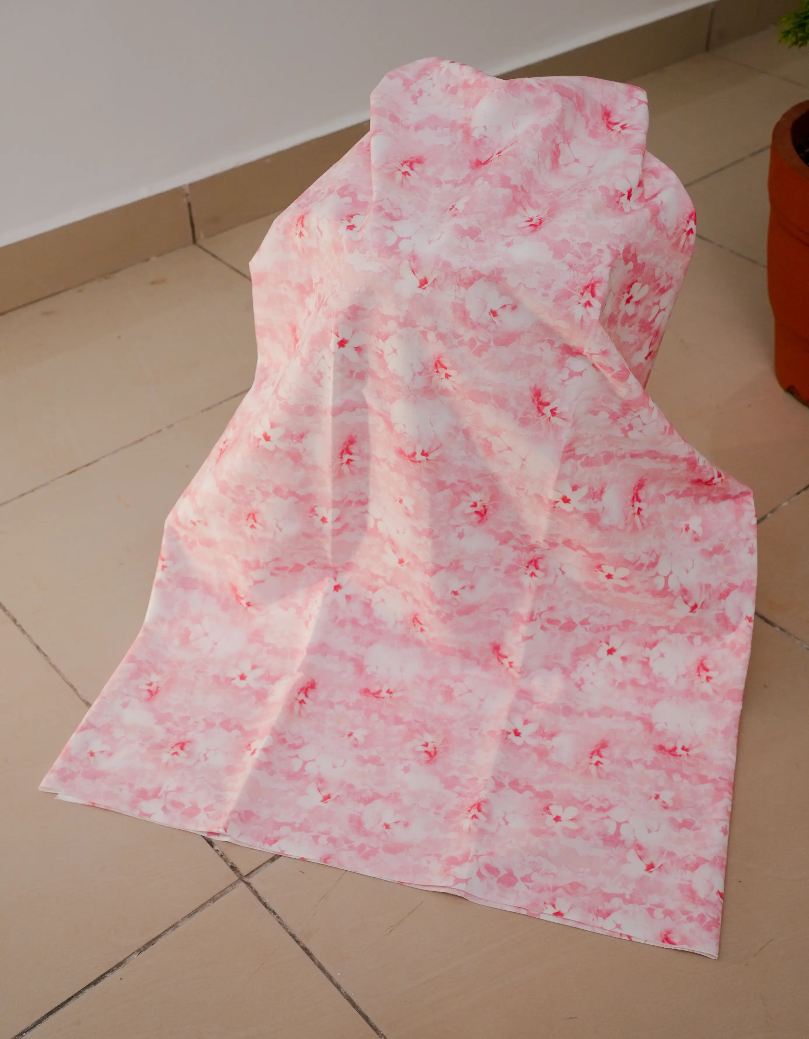 Abstract FLoral 3 Pcs Kurta Set - Pink