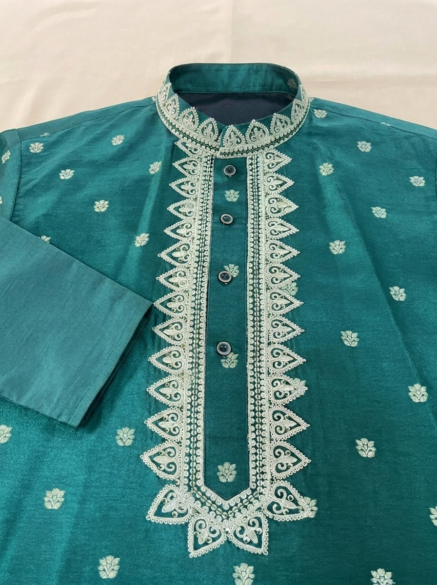 Dark Green Chanderi Silk Kurta Pajama with Baghalpuri Silk Dupatta (GREEN-1)
