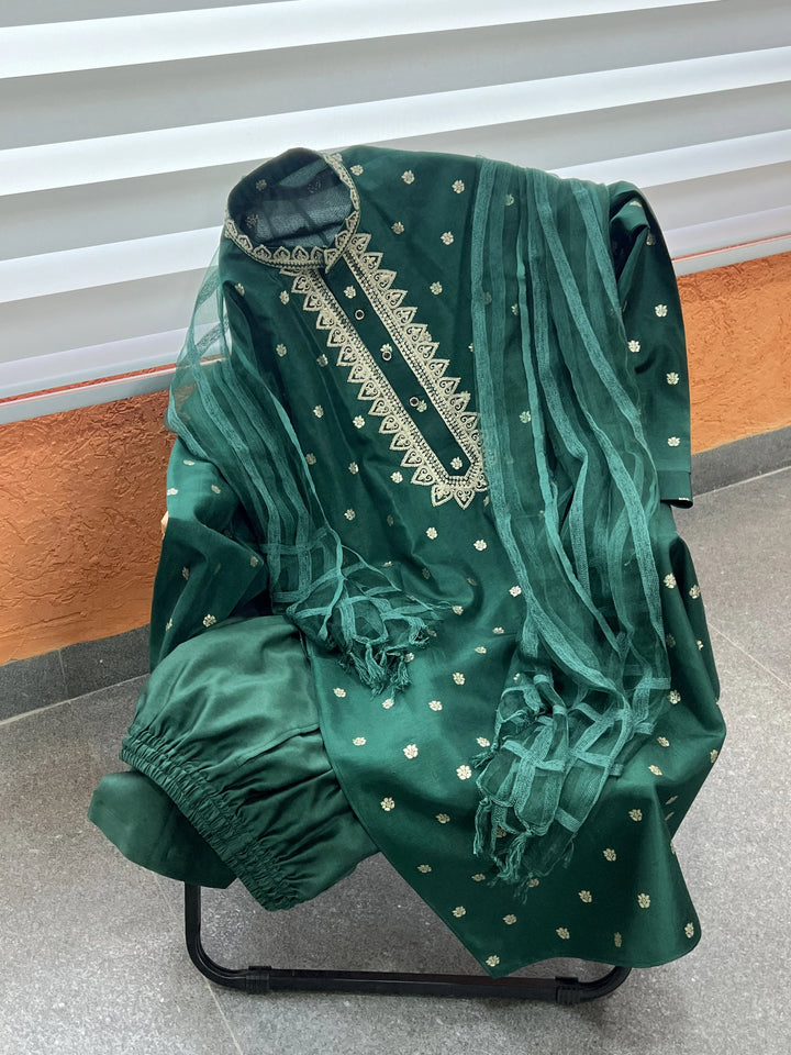 Dark Green Chanderi Silk Kurta Pajama with Baghalpuri Silk Dupatta (GREEN-1)