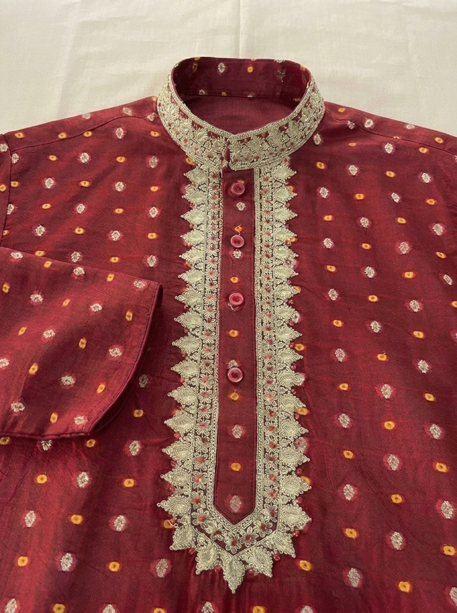 Deep Red Chanderi Silk Kurta Pajama with Baghalpuri Silk Dupatta (RED)