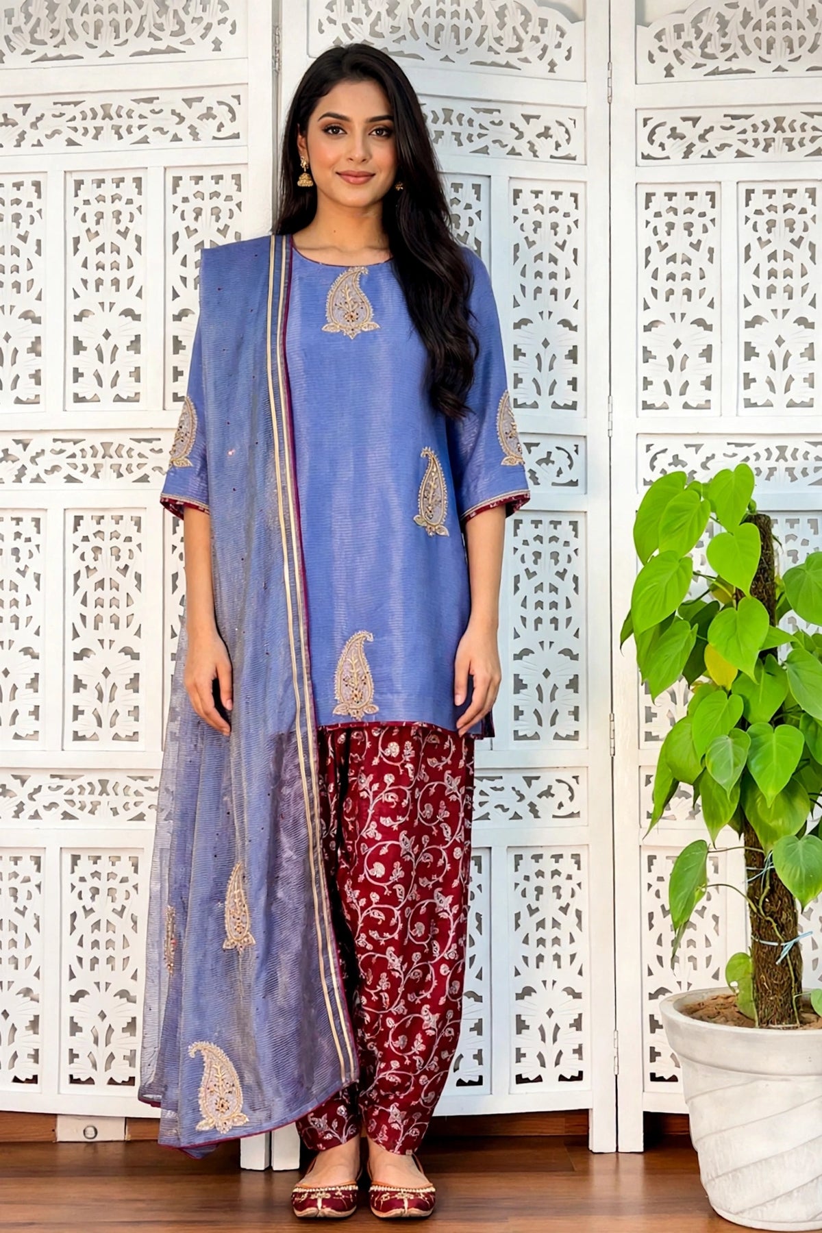 Slate Blue & Gold Paisley Three-Piece Set