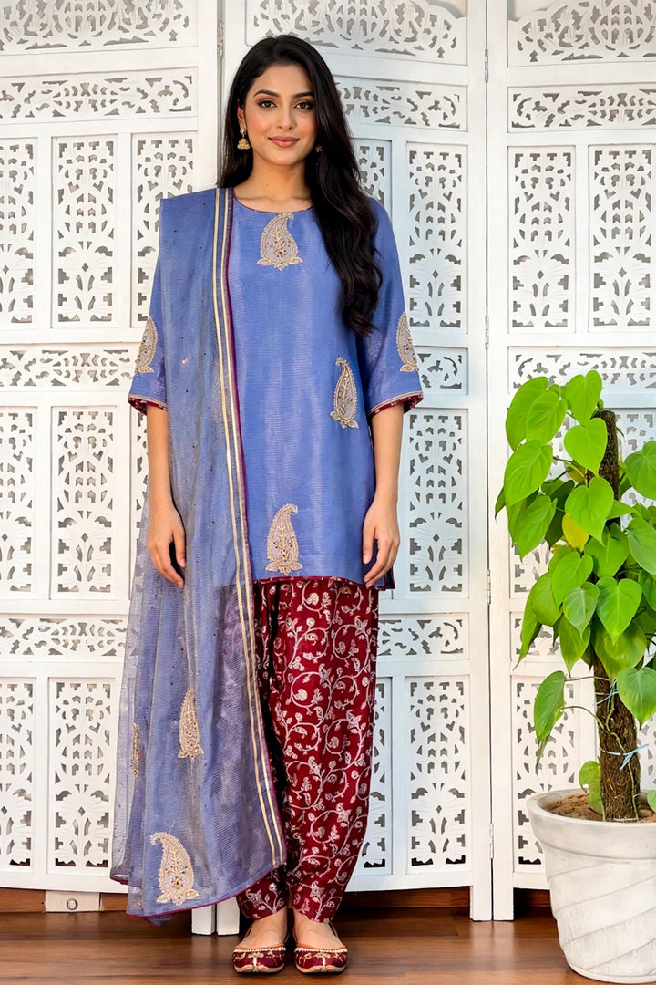 Slate Blue & Gold Paisley Three-Piece Set